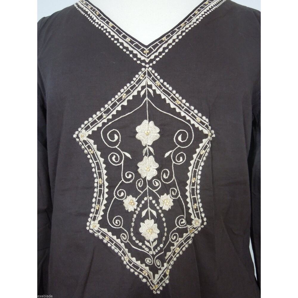 TRILOGY Blouse M MEDIUM Rampage Clothing Embroidered Brown V-Neck - Picture 3 of 7